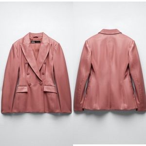 ZARA faux leather blazer jacket pink size XL New with tag